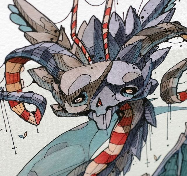 Horned skull creature with striped candy-cane horns