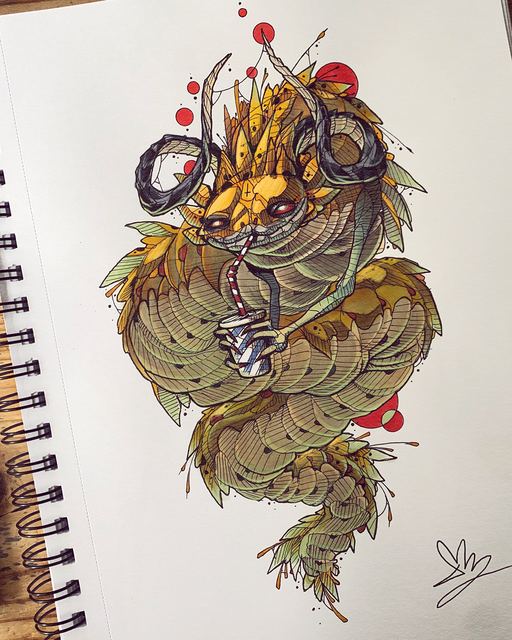 Golden furry creature with red berries and a tangle of hair