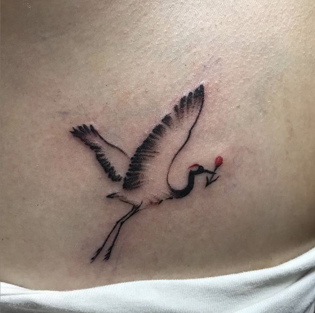 Crane tattoo by Deadpigeon (color)