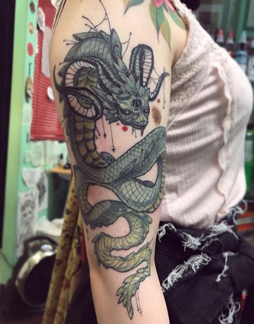 Drunk Dragon tattoo by Deadpigeon (color)