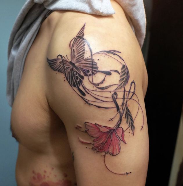 Entangled Butterfly tattoo by Deadpigeon (color)