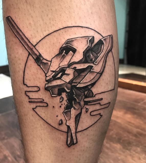Evangelion tattoo by Deadpigeon (black & grey)