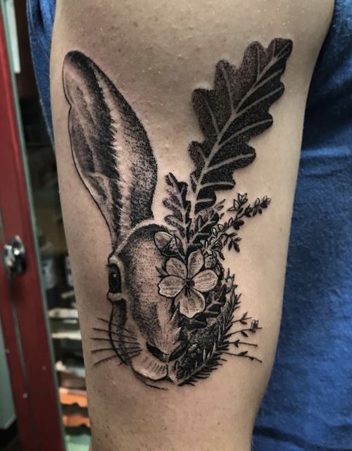 Forrest Bunny tattoo by Deadpigeon (black & grey)