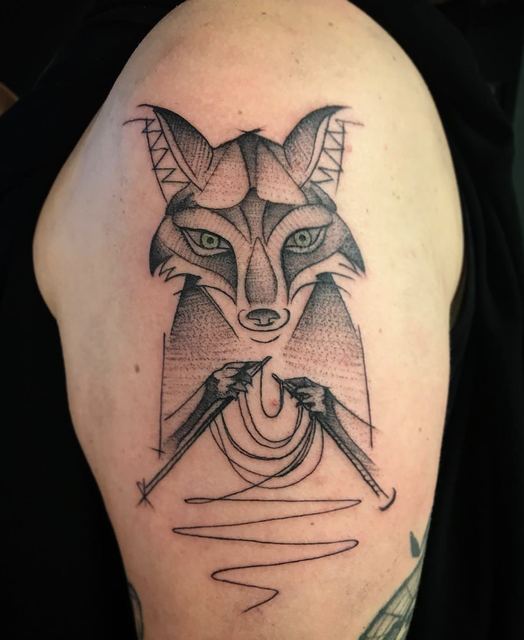 Fox tattoo by Deadpigeon (black & grey)