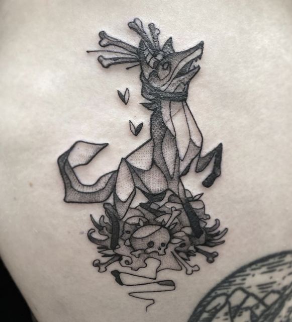 Fox tattoo by Deadpigeon (black & grey)