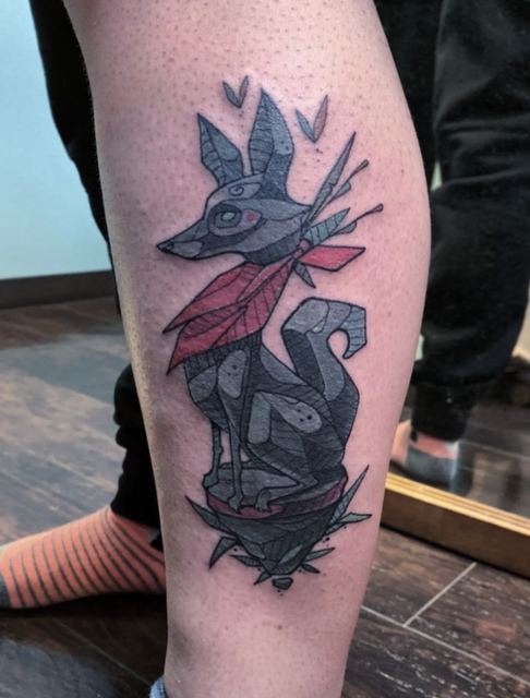 Fox Statue tattoo by Deadpigeon (color)