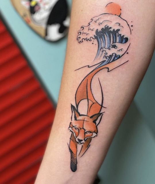 Fox Wave tattoo by Deadpigeon (color)