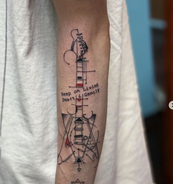 Guitar linework tattoo by Deadpigeon (linework)