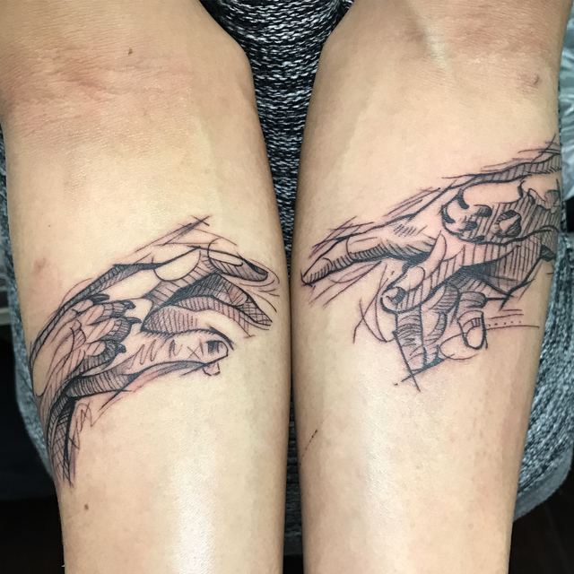Hands plus Dog and Cat paws tattoo by Deadpigeon (black & grey)