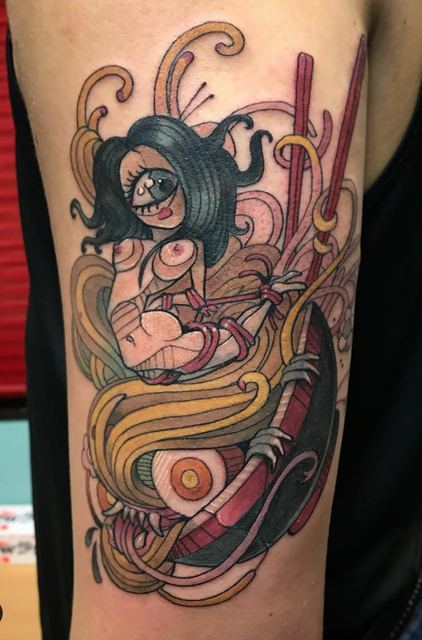 kinky Ramen tattoo by Deadpigeon (color)