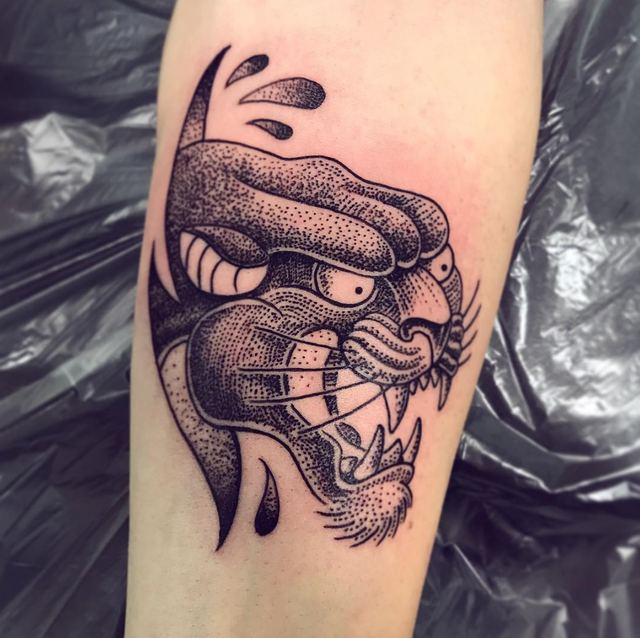 Kitty tattoo by Deadpigeon (black & grey)
