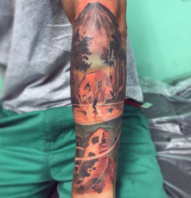 Landscape tattoo by Deadpigeon (color)