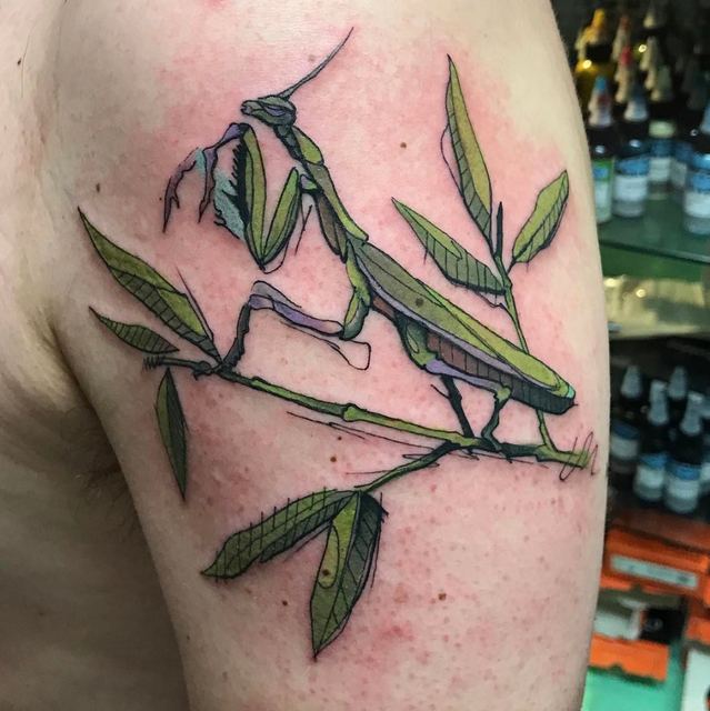 Mantis tattoo by Deadpigeon (color)