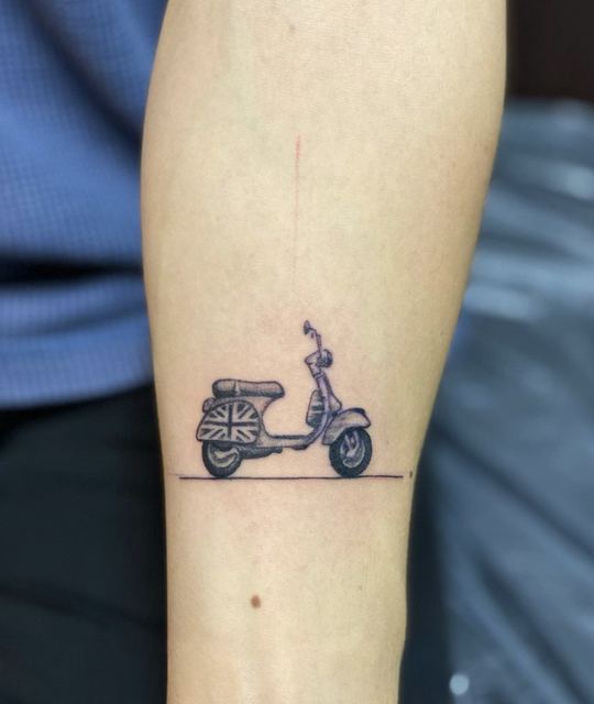 Mini scooter tattoo by Deadpigeon (black & grey)