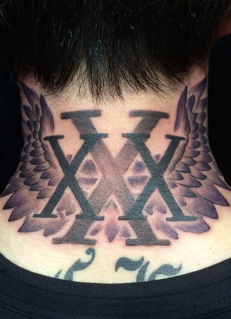 Neck Wings tattoo by Deadpigeon (black & grey)
