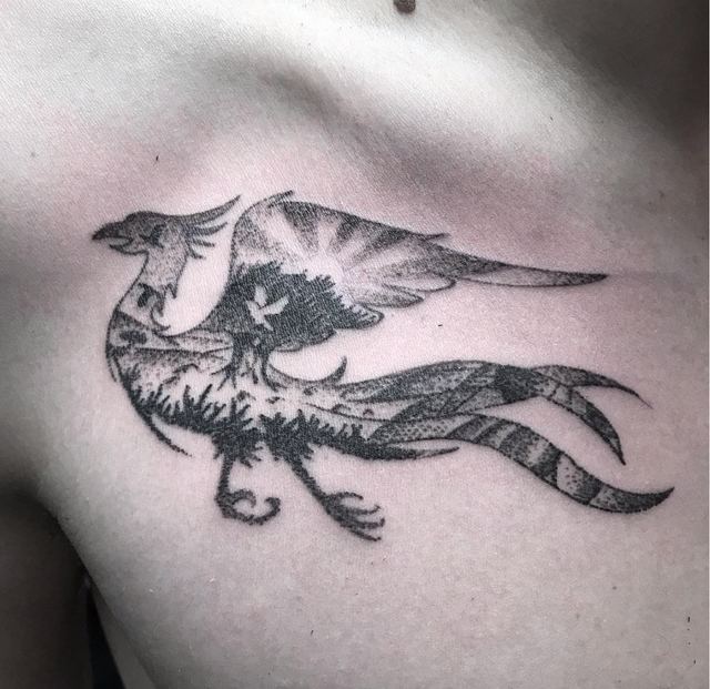 Phoenix tattoo by Deadpigeon (black & grey)