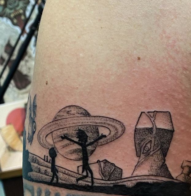 Rick & Morty tattoo by Deadpigeon (black & grey)