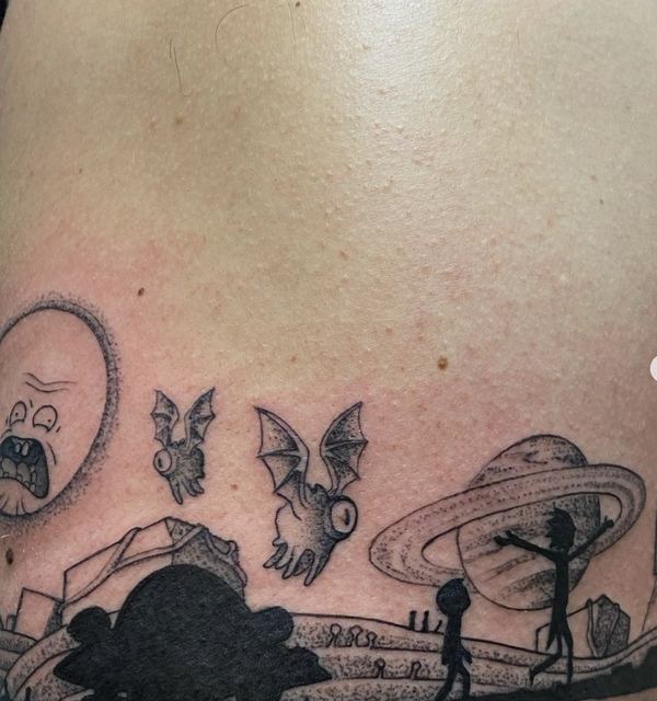 Rick & Morty tattoo by Deadpigeon (black & grey)