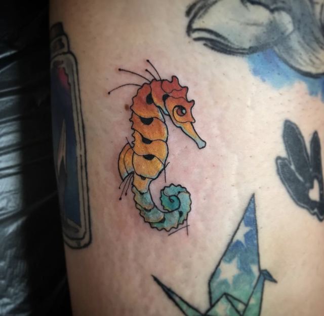 Sea horse tattoo by Deadpigeon (color)