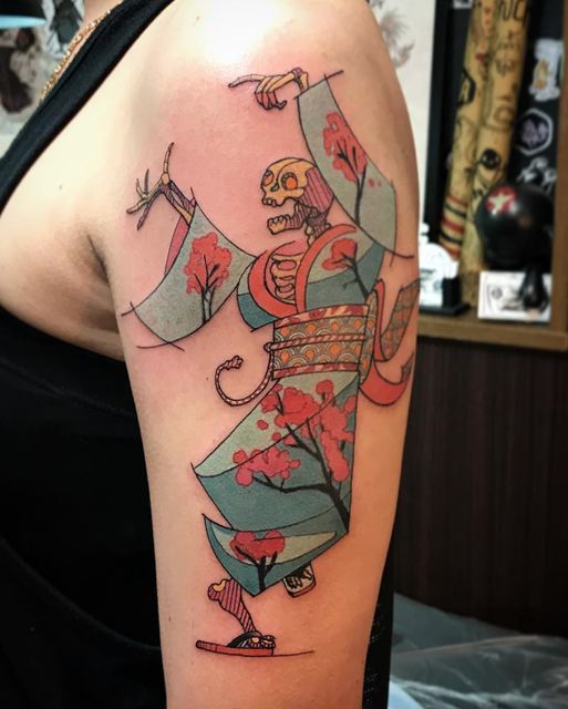 Skeleton Dancing tattoo by Deadpigeon (color)