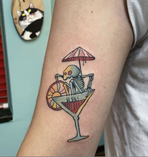 Skeleton drink tattoo by Deadpigeon (color)