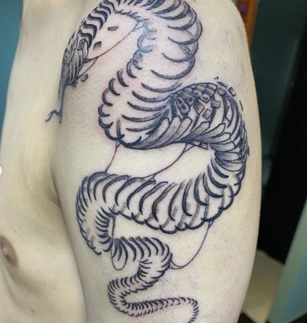 Snake tattoo by Deadpigeon (black & grey)