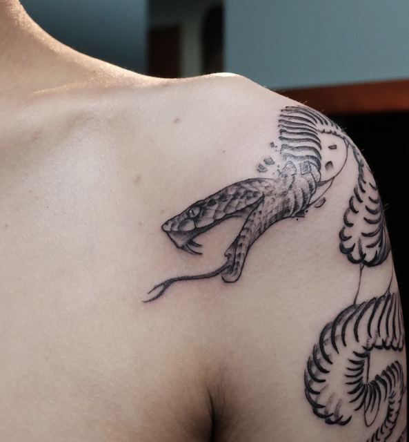 Snake tattoo by Deadpigeon (black & grey)