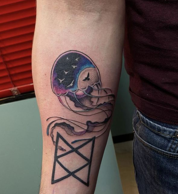 Space Jelly Fish tattoo by Deadpigeon (color)