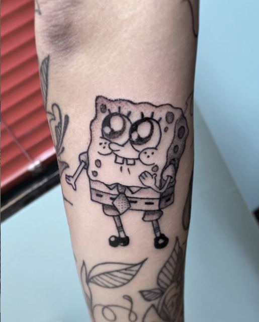 Spongebob tattoo by Deadpigeon (black & grey)