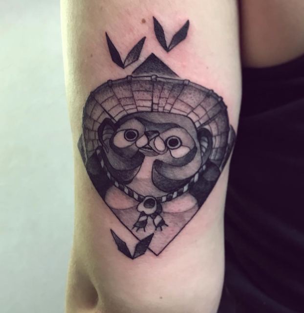 Tanuki tattoo by Deadpigeon (black & grey)