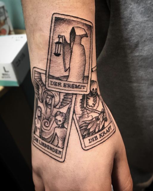 Tarot tattoo by Deadpigeon (black & grey)