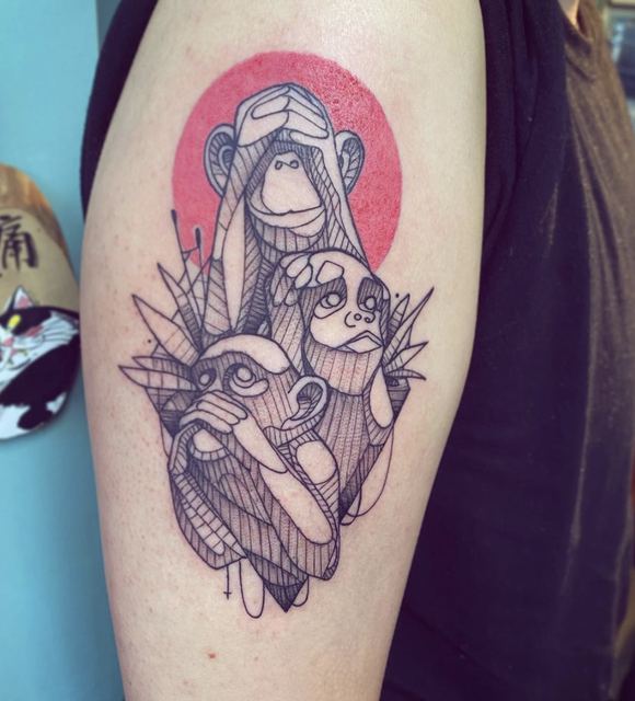 Three monkeys tattoo by Deadpigeon (color)