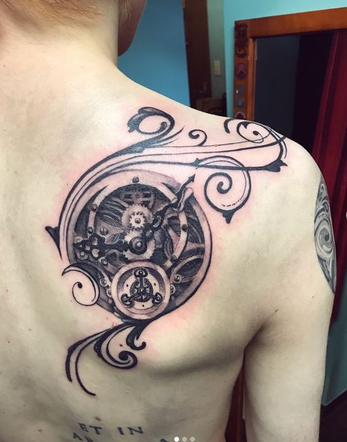 Time tattoo by Deadpigeon (black & grey)