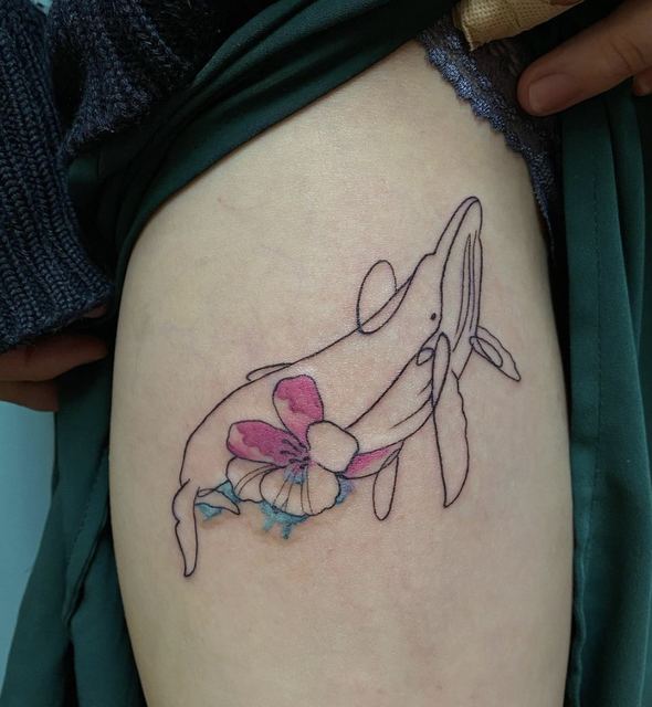 Whale tattoo by Deadpigeon (color)